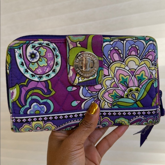Vera Bradley Quilted Zip-Around Wallet | Purple Floral - Picture 1 of 14
